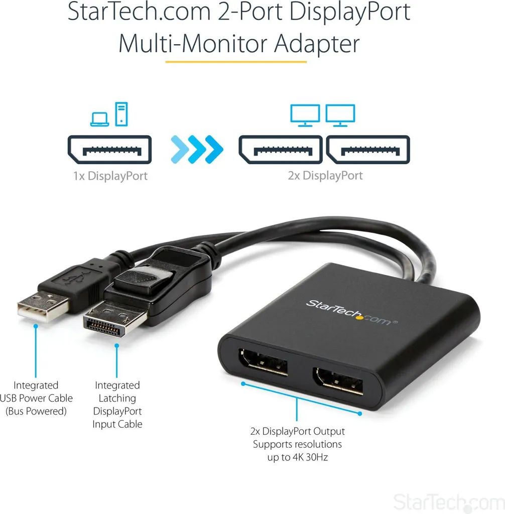 Hub MST DisplayPort 1.2 StarTech MSTMDP122DP double écran 4K PC Windows - 11