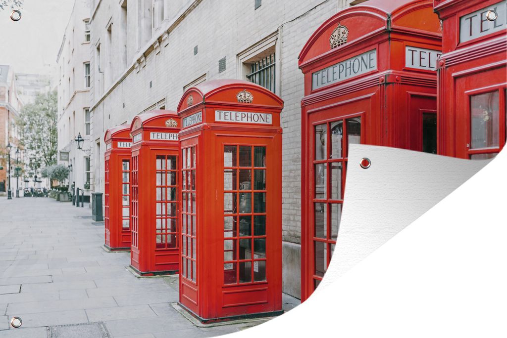 MuchoWow 90x60 cm Outdoor-Poster Gartendeko Sichtschutz Garten Poster für den Garten Retro-Telefonzellen in London