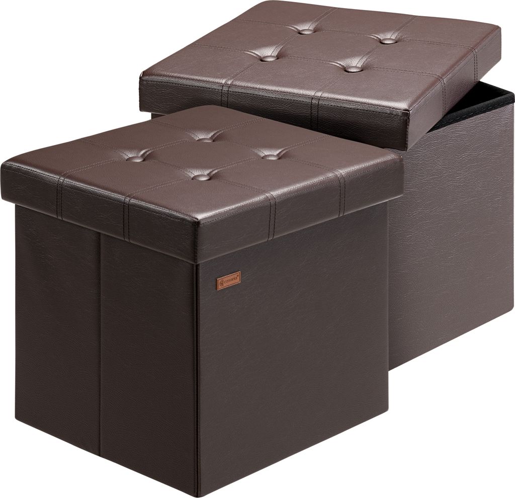 CASARIA Hocker mit Stauraum 2er Set Braun Faltbar Deckel Kunstleder Gepolstert 38x38cm Schlafzimmer Wohnzimmer Flur Sitzhocker Fußhocker Polster...