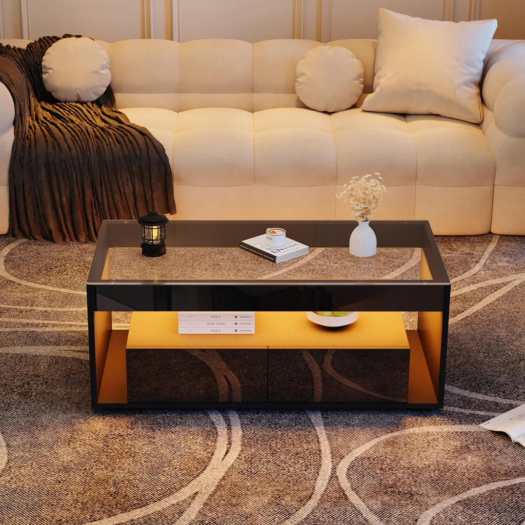 Table Basse Rangement LED Noire pour un Salon Toujours Rangé et Chic - 2