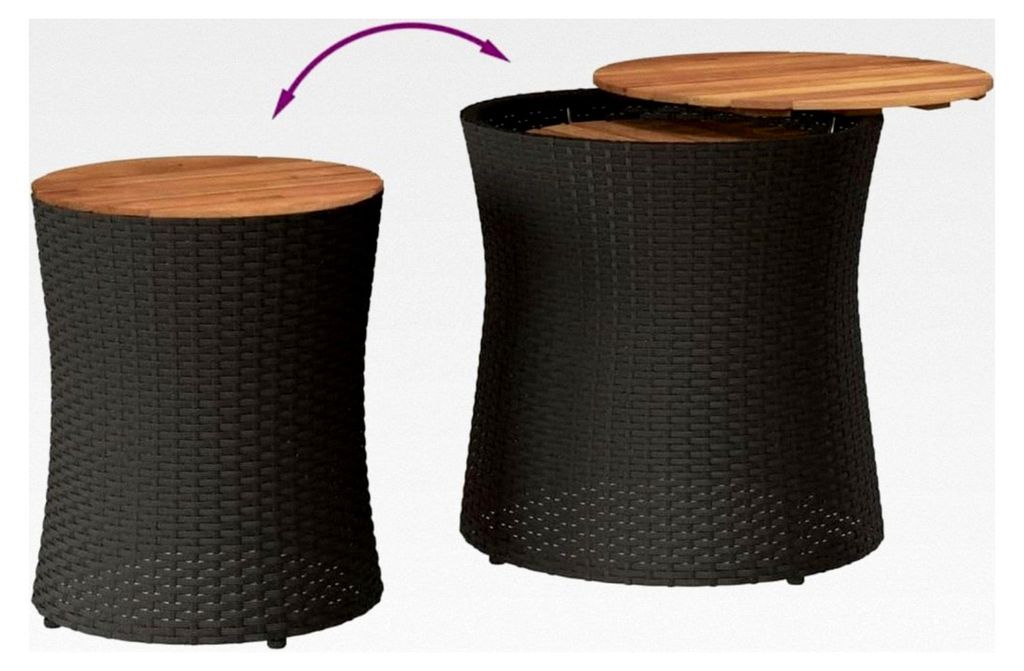 Runde Garten-Beistelltische 2 STK Kleiner Balkontisch mit Stauraum Holzplatte Gartentisch Platzsparend Gartenbox Outdoor Beistelltisch Schwarz Poly...
