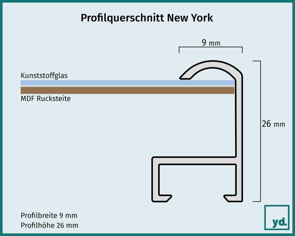 Bilderrahmen, 49x68 cm, Schwarz Matt, Aluminium, New York