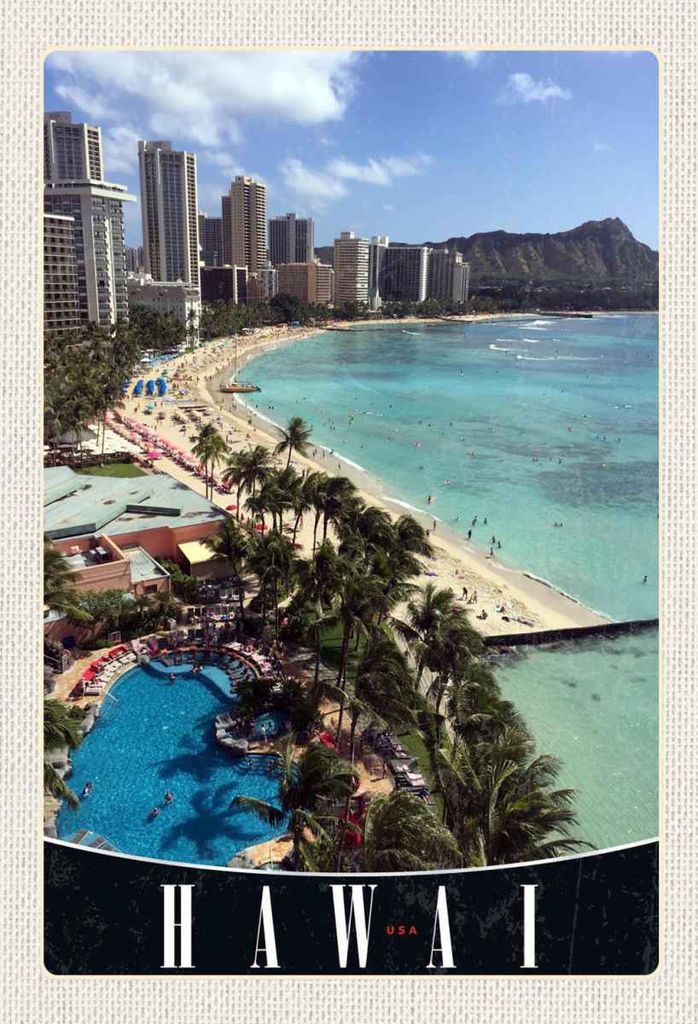vianmo Holzschild 30x20 cm Hawai Insel Amerika USA Strand Bildmotiv Reisemotiv Abenteuer Reisen