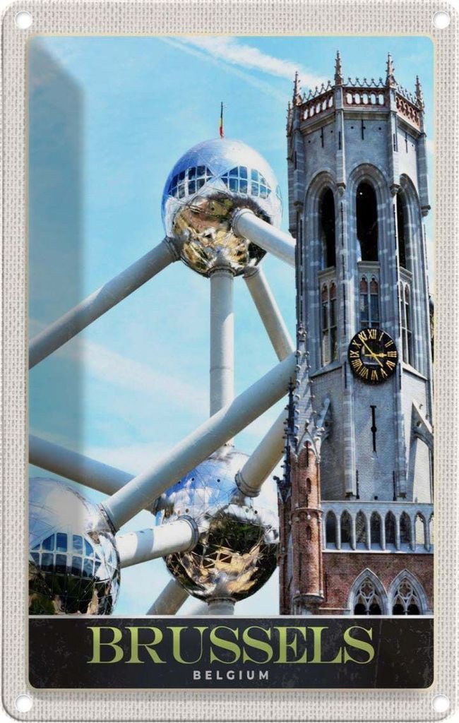 vianmo Blechschild 18x12 cm Belgien Brüssel Europa Atomium Bildmotiv Reisemotiv Abenteuer Reisen Urlaub