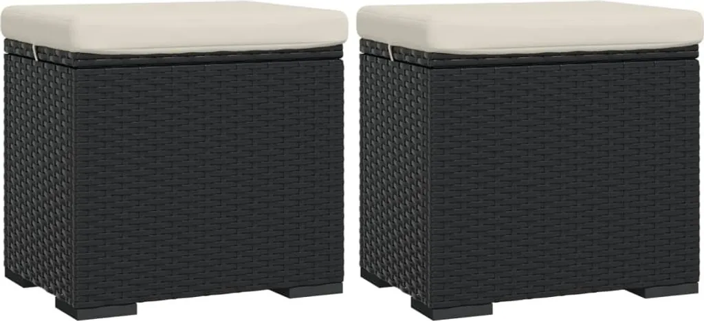 Lot de 2 Tabourets avec Coussin Noir 40x30x40 cm en Poly Rotin Tressé
