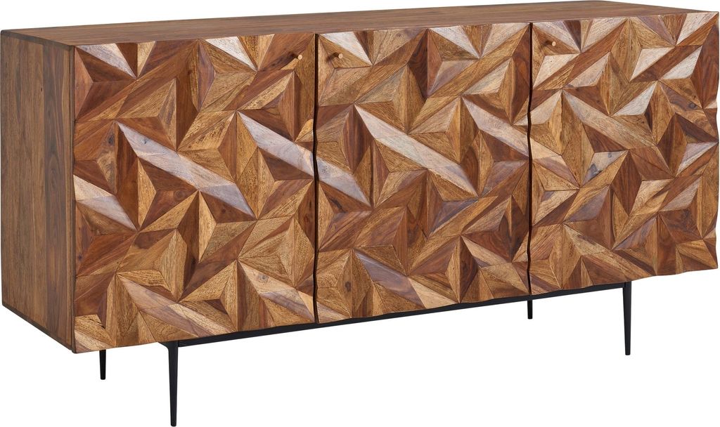 Sideboard "Imphal" aus Korpus und Griffe: Sheesham Massivholz, mit Klarlack beschichtet Rückwand: MDF Untergestell: schwarz pulverbeschichteter Ed...