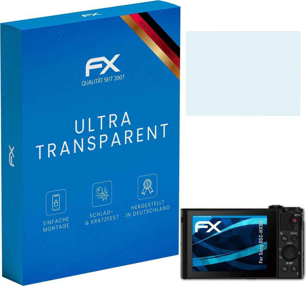 atFoliX FX-Clear 3x Schutzfolie kompatibel mit Sony DSC-HX90 Displayschutzfolie