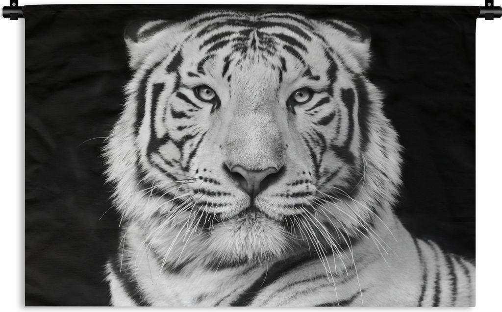 MuchoWow Wandteppich Wandbehang Tiger - Schwarz - Weiß - Porträt - Tiere 90x60 cm Tapisserie Dekoration Wandtuch - Wandskulpturen - Bildteppich