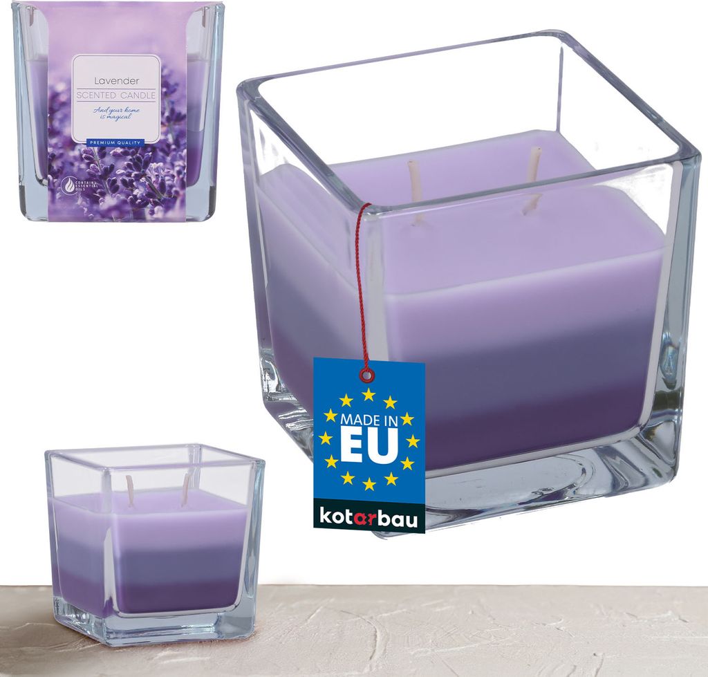 KOTARBAU 2-Docht Duftkerze im Glas Zweidochtkerze dreifarbig Geschenkidee Aromatherapie Dekorations-Kerzen Brenndauer bis zu 32 Stunden Lavendel