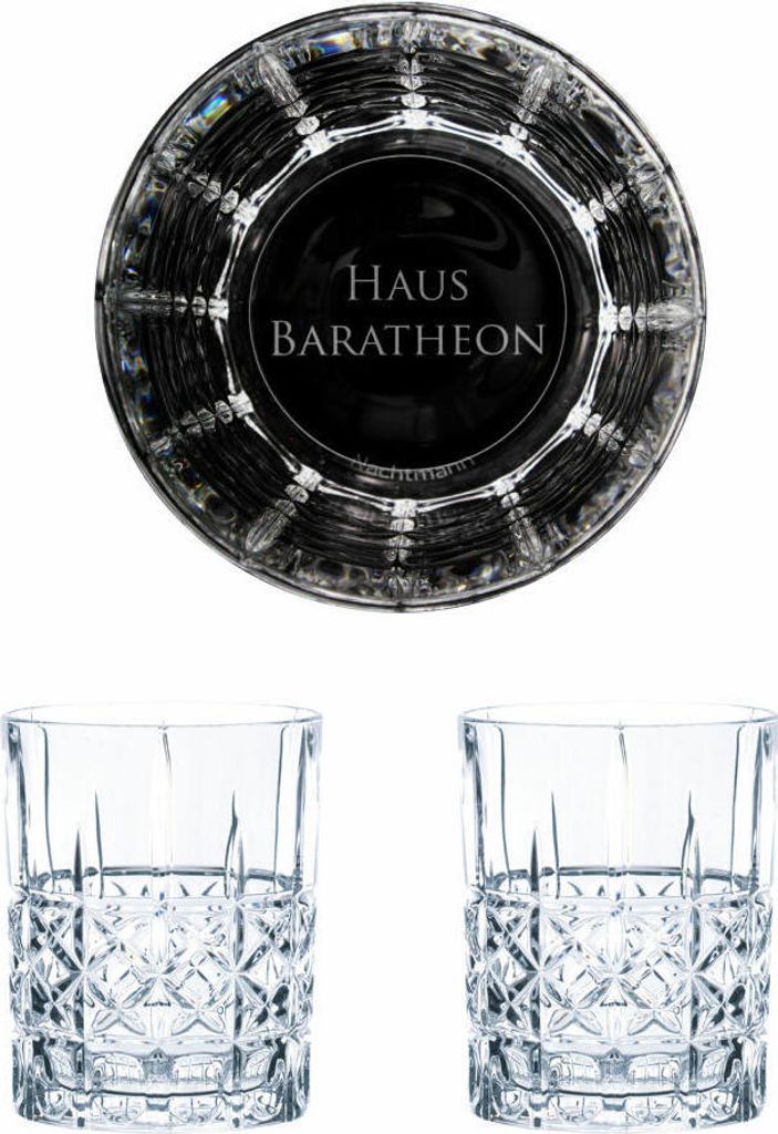 Game of Thrones Whiskygläser Set Haus Baratheon, Graviertes Whiskyglas, GoT, 2 Stück, Kristallglas, 345 ml