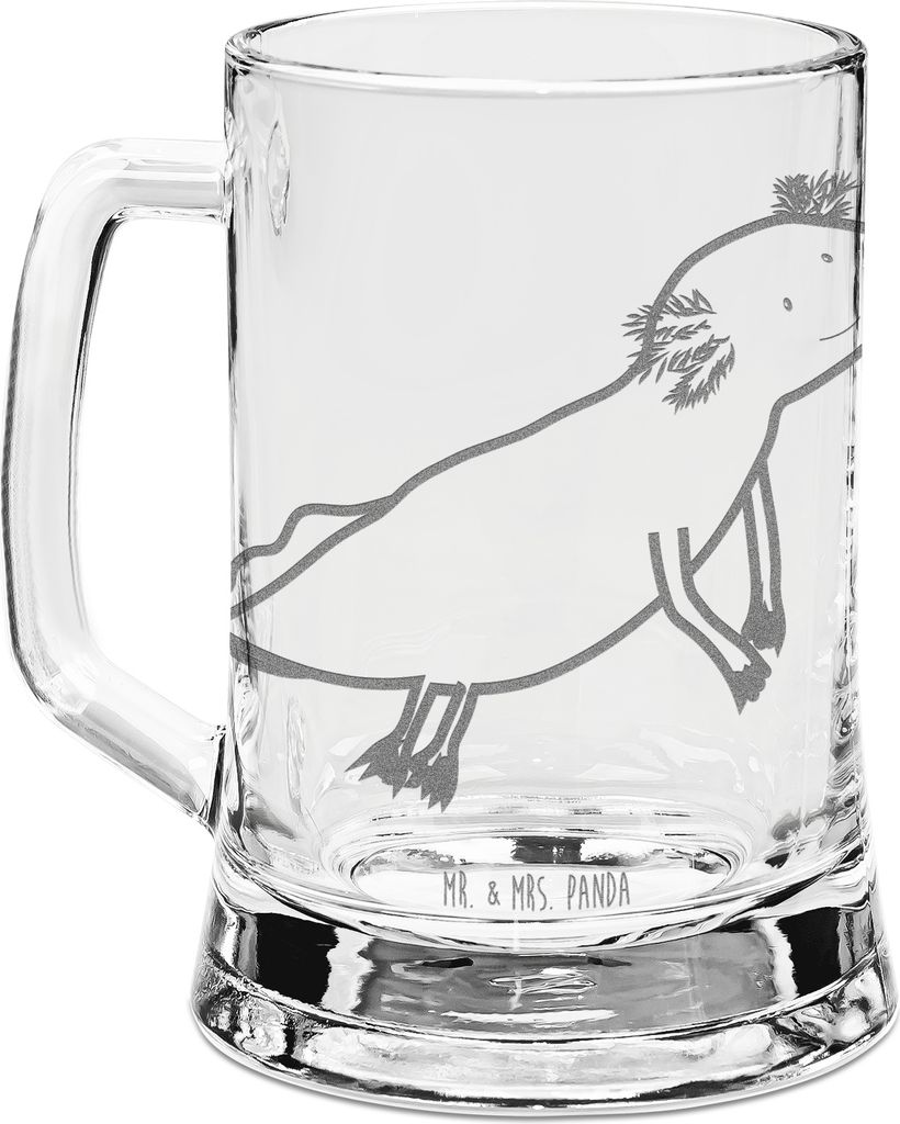 Mr. & Mrs. Panda Seidel Axolotl Schwimmen - Transparent - Geschenk, Humpen, Lurch, Bierkrug Glas, Optimistisch, Mit Gravur, Krug, Motivation, Glask...