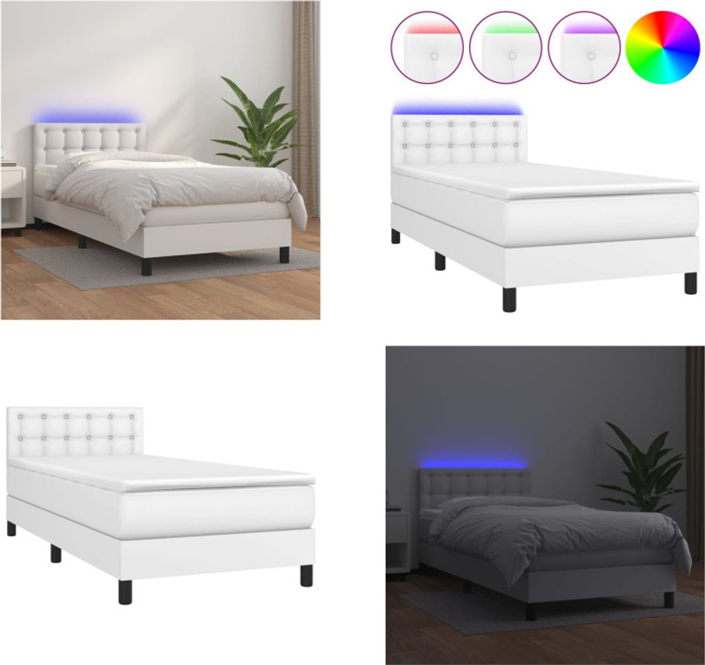 vidaXL Boxspringbett mit Matratze & LED Weiß 90x190 cm Kunstleder - Boxspringbett - Boxspringbetten - Bett - Betten