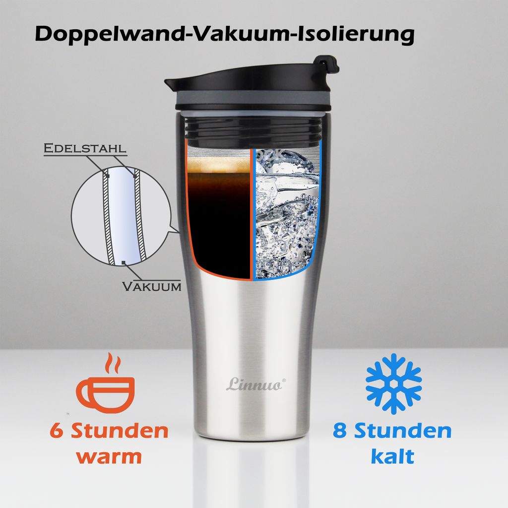UOCAI Thermo-Kaffeebecher 500 Ml Aus Edelstahl – Doppelwandig, Mit Trinktülle & Strohhalm, Beige, Perfekt Für Unterwegs