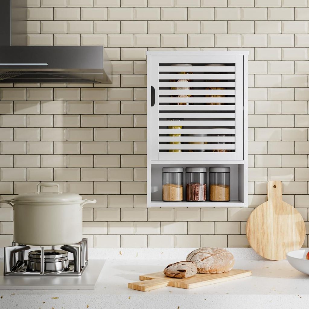 Bamboo-Wandregal für das Badezimmer - Platzsparend - Weiß - Über der Toilette