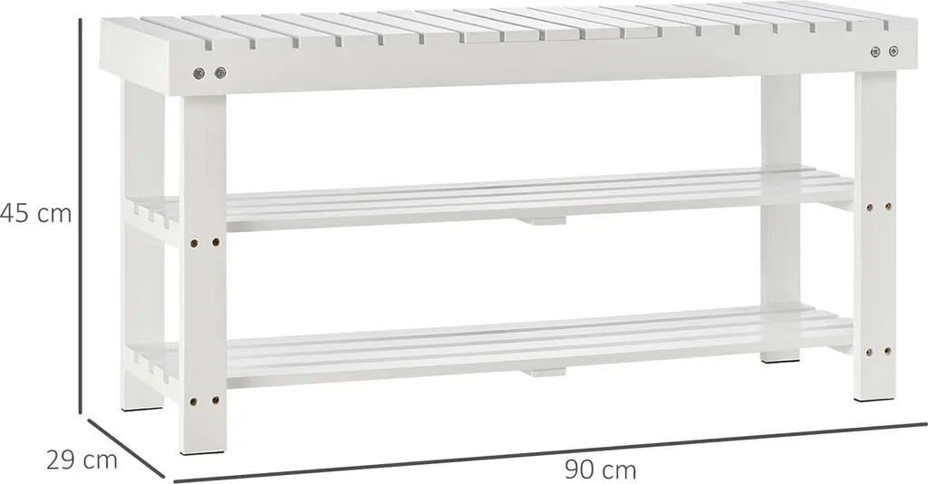 Meuble range-chaussures assise bois blanc 90cm avec coffre de rangement - 4
