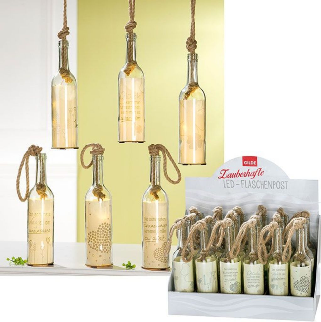 Tolle LED-Flaschendeko mit integrierter 5er Lichterkette, top angesagt, Glück & Liebe. LED Flasche mit Spruch, Modell: HERZEN WIESE, 30 x 8 x 8 cm...