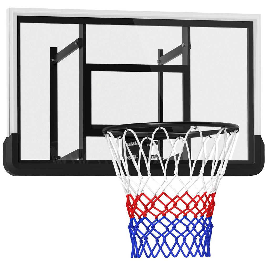 Basketballkorb Wandmontage, Basketball Korb indoor, höhenverstellbar 50 cm, Stahl, Schwarz | 110 x 70 cm | Ø 45 cm Ring | gefedert