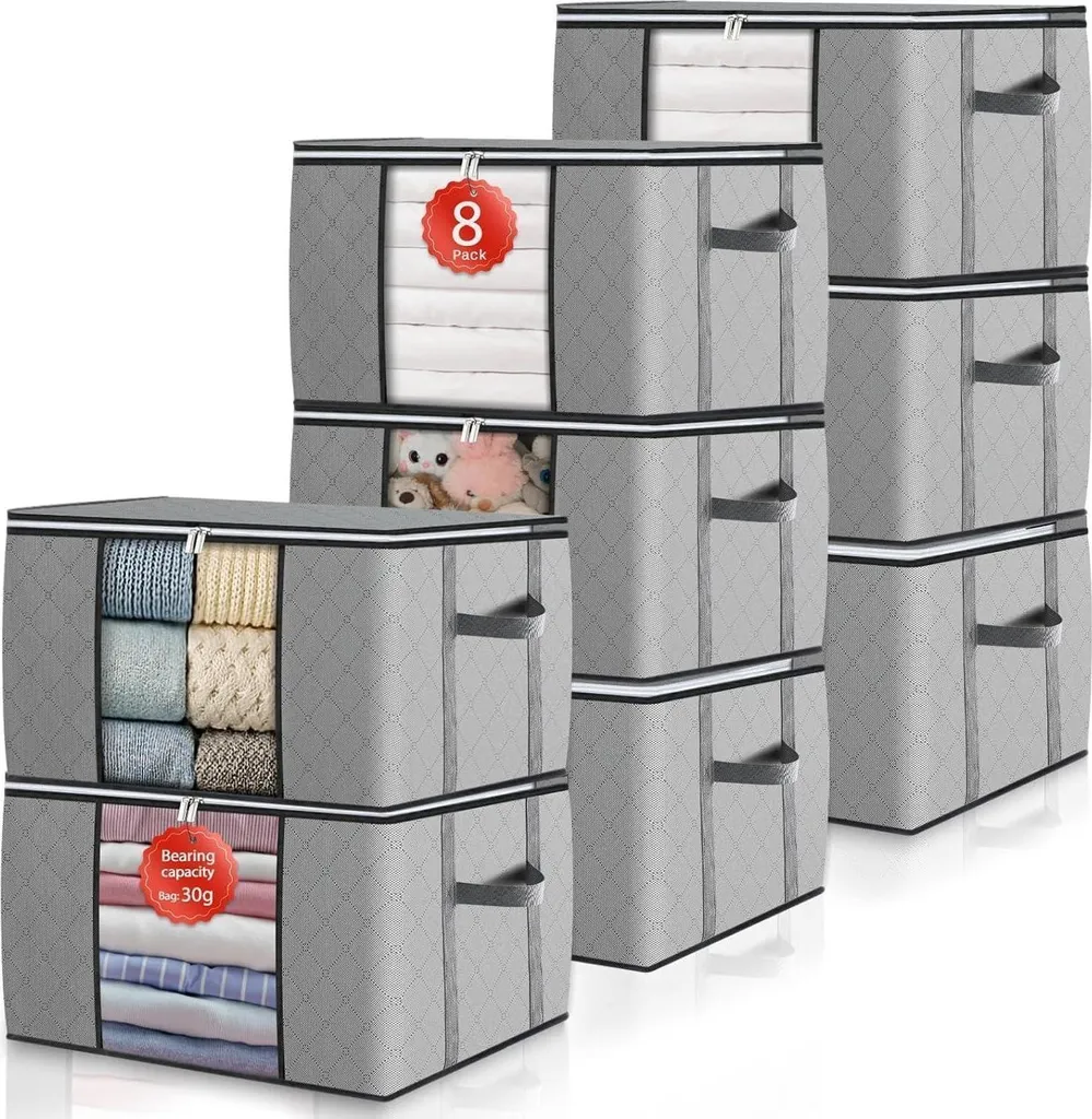 Rangement Couette et Vêtement Sac 90L Lot de 8 pour Dressing et Placard