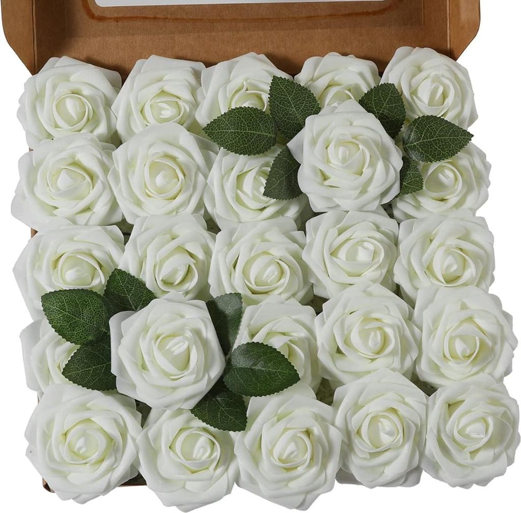 OKWISH Künstliche Blumen Rosen,25 Stück Deko Blumen Fake Rosen mit Stielen DIY Hochzeit,Brautparty-Mittelstücke,Blumensträuße Braut Zuhause De...