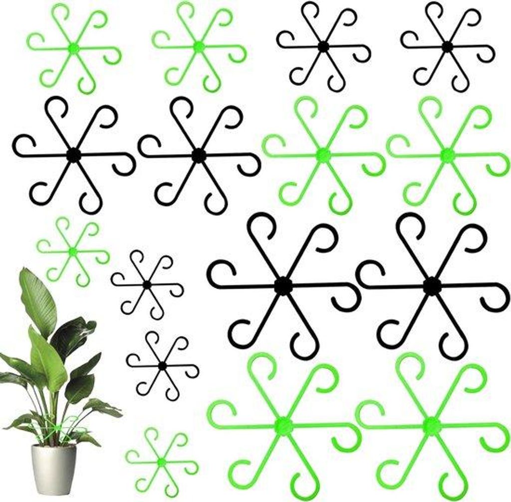 Kunststof plantensteun für Monstera, hortensia und Rosen - 16 Stück - Mehrfach verwendbar - Grün/Schwarz