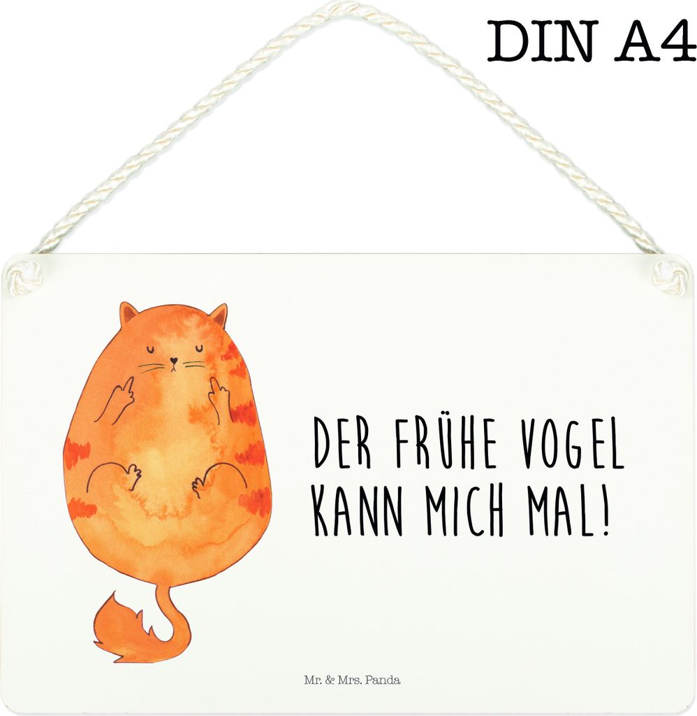 Mr. & Mrs. Panda Schild Katze Frühaufsteher DIN A4 - Weiß - Geschenk, Kaffee, Katzen, Genervt, Tiger, Holzschild, Türschild, Verschlafen, wandta...