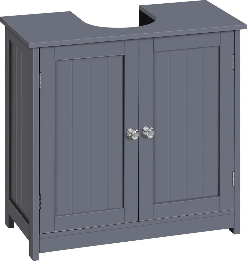 Meuble Sous Vasque à Poser Gris avec 2 Portes et Tablettes Amovibles MDF