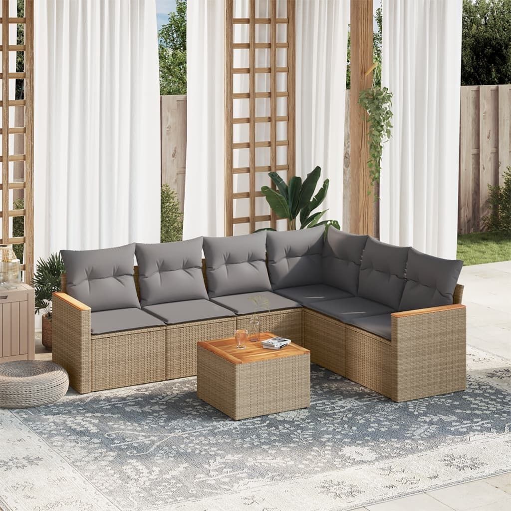 Maison Exclusive - 7-tlg. Garten-Sofagarnitur mit Kissen Beige Poly Rattan