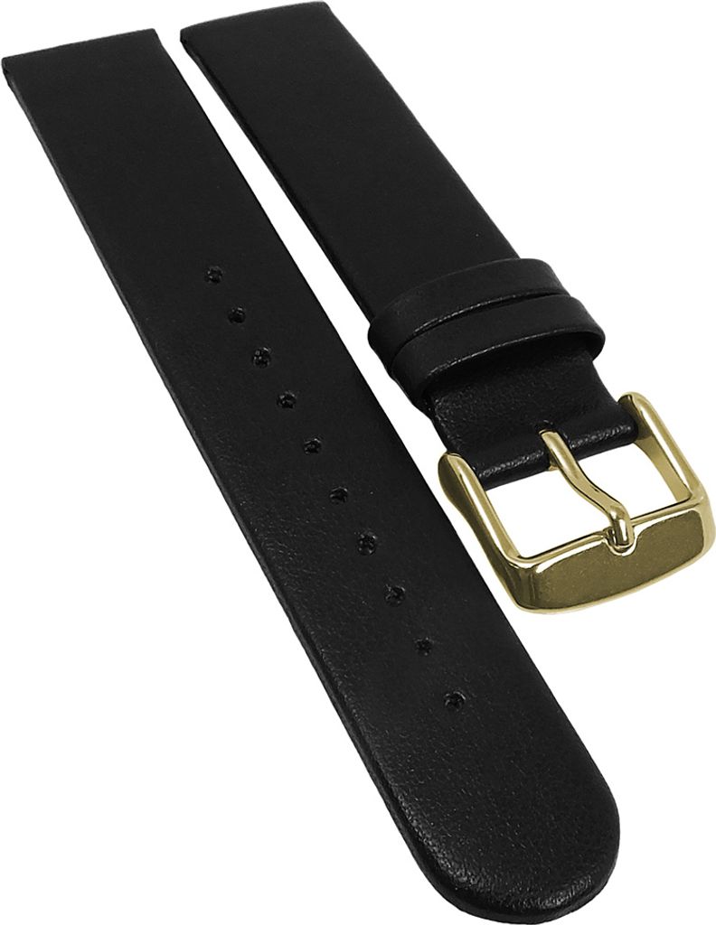 Minott Vegan Uhrenarmband schwarz glatt gleichlaufend Apfelfaser, Stegbreite:18mm, Schließe:Gelbgolden