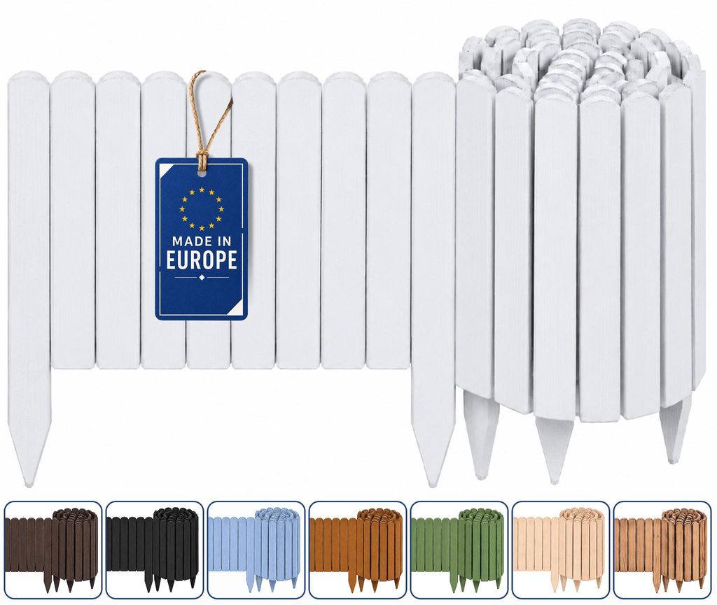 Woodygift Beeteinfassung Holz Rollzaun Gartenzaun Rasenkante Palisade Flexibler Rollborder für Beet und Rasen Weiß 30x200 cm