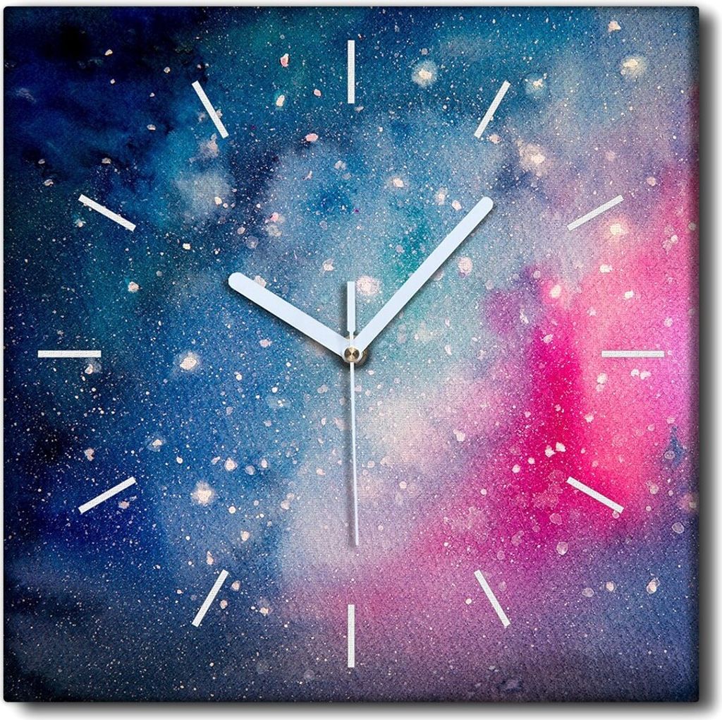 Coloray Uhr auf Leinwand 30x30 cm Wand Uhr Dekoration Wohnzimmer Segeltuch weiße Zeiger -Aquarelle Kosmos Comic.