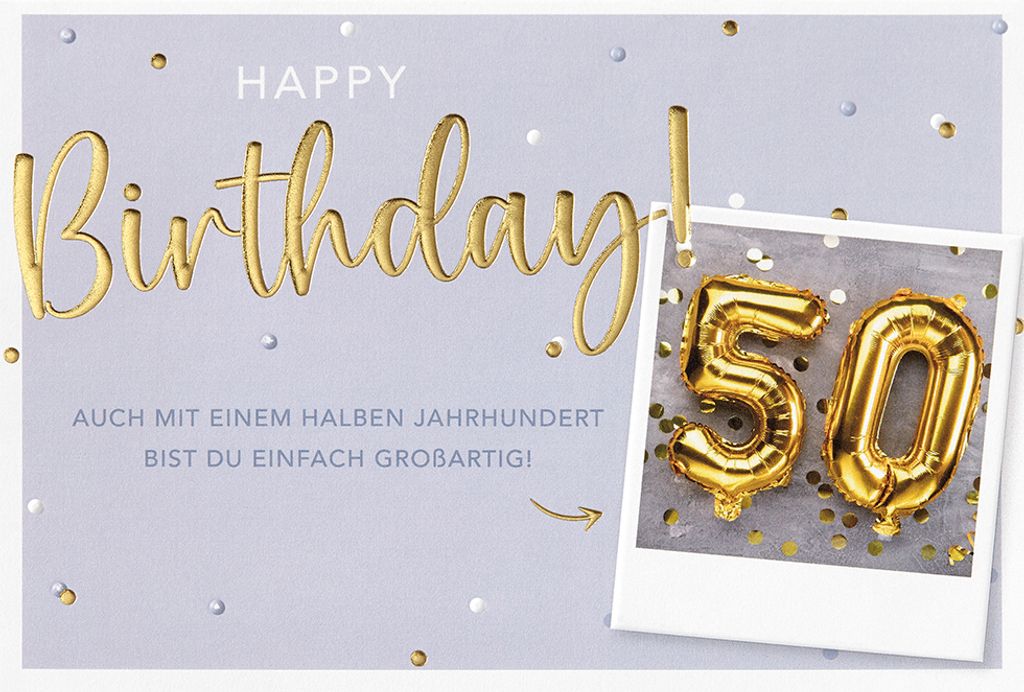 50. Geburtstag Karte mit Umschlag, unverpackt, Halbes Jahrhundert Happy Birthday