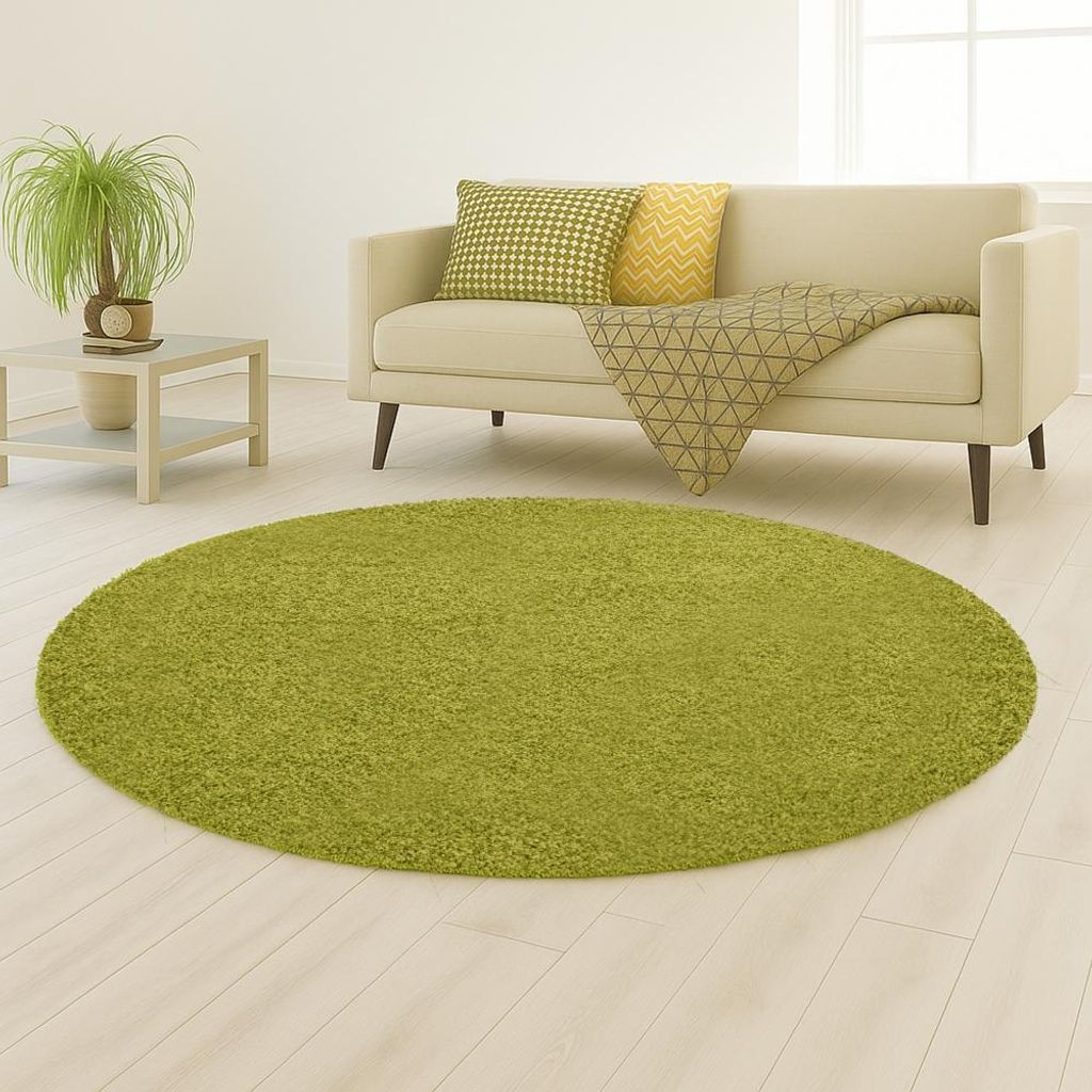 Weicher Shaggy Teppich in Grün – pflegeleichter Hochflor für jeden Wohnbereich Größe - 120 cm Rund