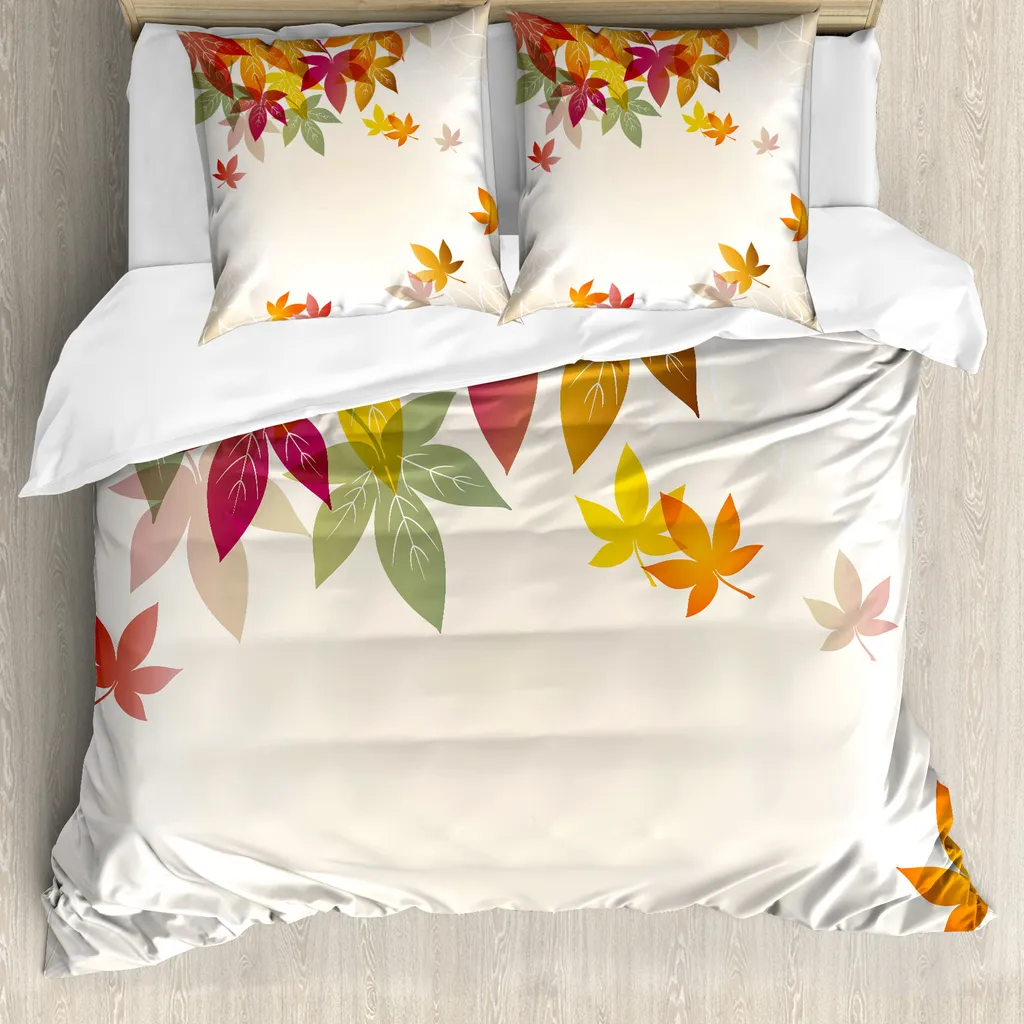 ABAKUHAUS Copripiumino Fallen, foglie d'acero, arte pastello, antiacaro, adatto a chi soffre di allergie, con federe, 155 cm x 220 cm - 80 x 80 cm, multicolore