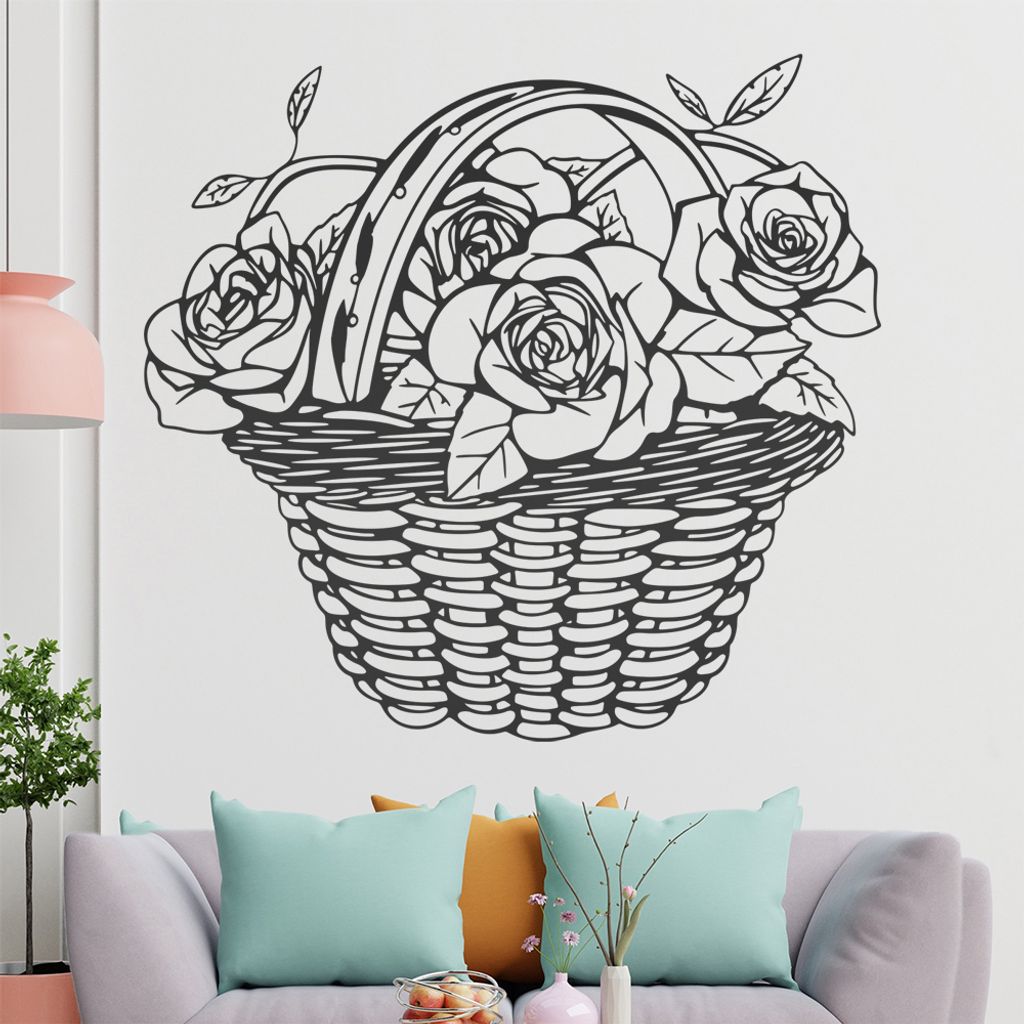 Rosen - Korb - Blumenstrauß Wandtattoo in 6 Größen - Wandaufkleber Wall Sticker - Dekoration, Küche, Wohnzimmer, Schlafzimmer, Badezimmer