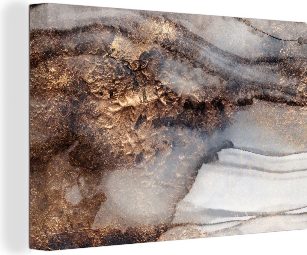 OneMillionCanvasses - Leinwandbilder - 140x90 cm, Sturm - Gold - Abstrakt, Wandbilder Kunstdruck Wanddekoration - Foto auf Leinwand - Gemälde au...