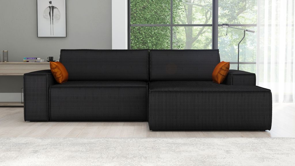 Ecksofa TOR mit Schlaffunktion. Farbe: Black.