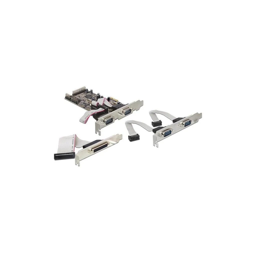 Carte PCIe Delock 4 ports COM RS232 et 1 port LPT avec équerre Low Profile