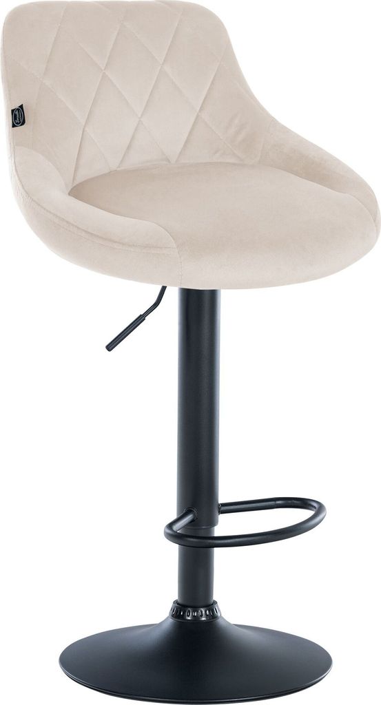 CLP Barhocker Lazio Samt höhenverstellbar und 360 Grad drehbar creme Gestell Farbe schwarz