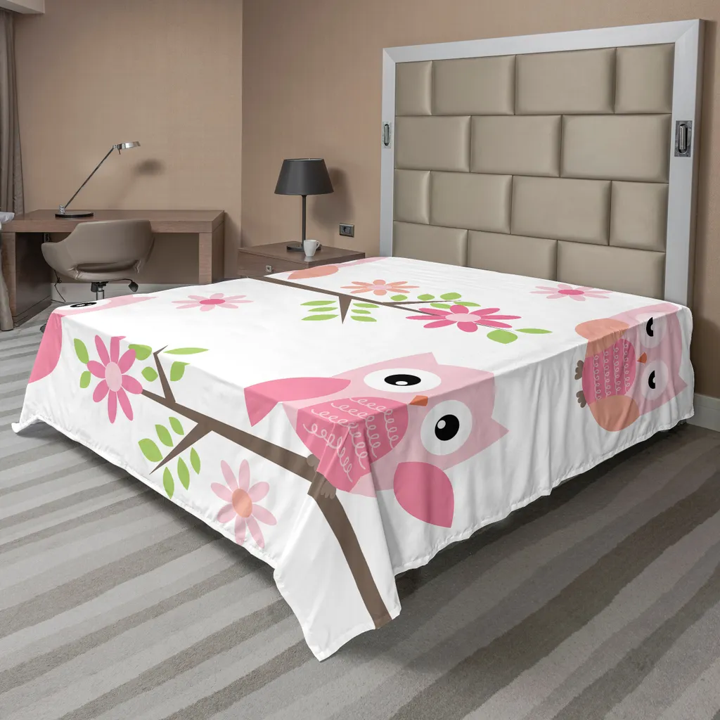 Drap plat hibou ABAKUHAUS en microfibre douce motif floral 244x205 cm