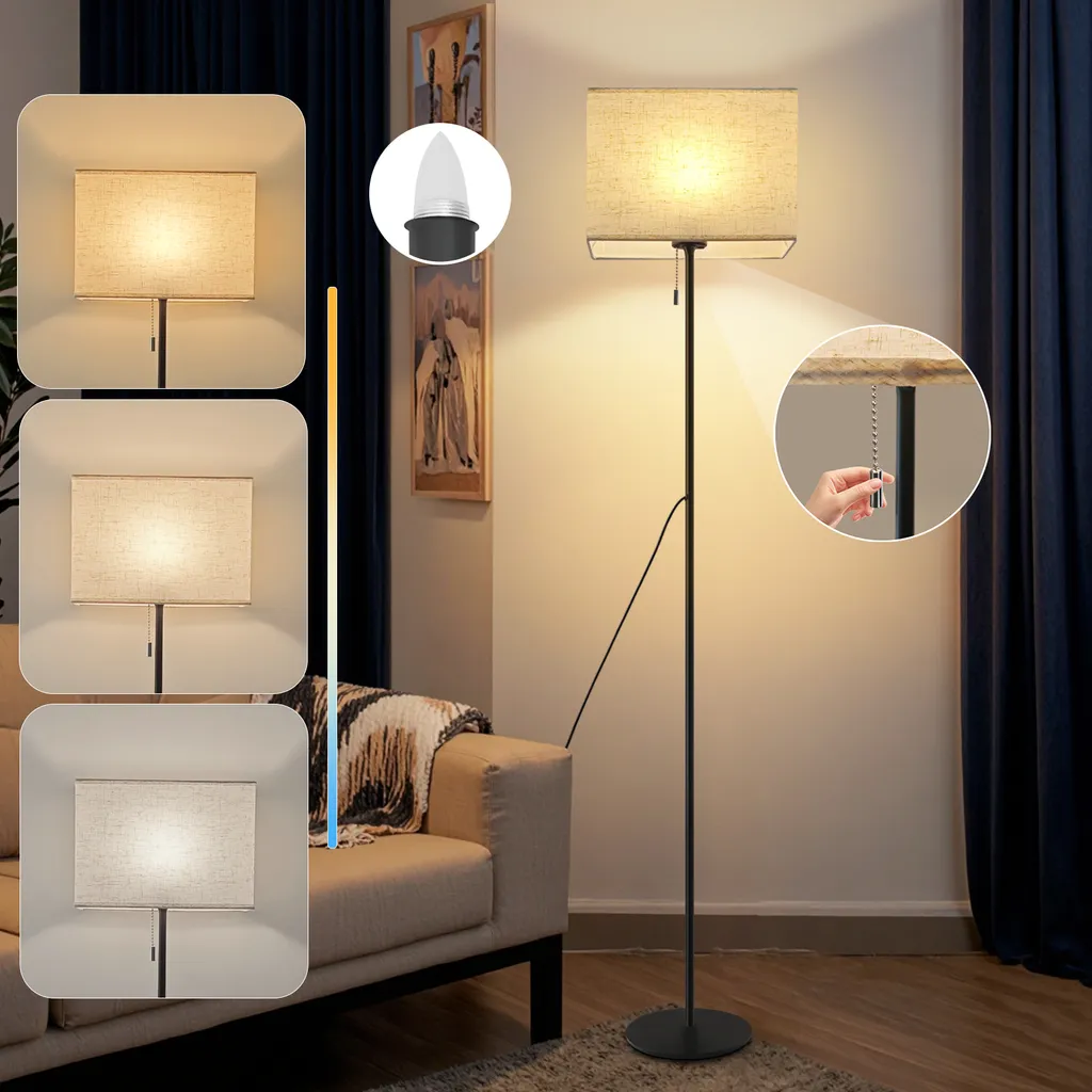 ZMH Lampe à poser Tissu Beige 134cm - Lampadaire LED Vintage Salon