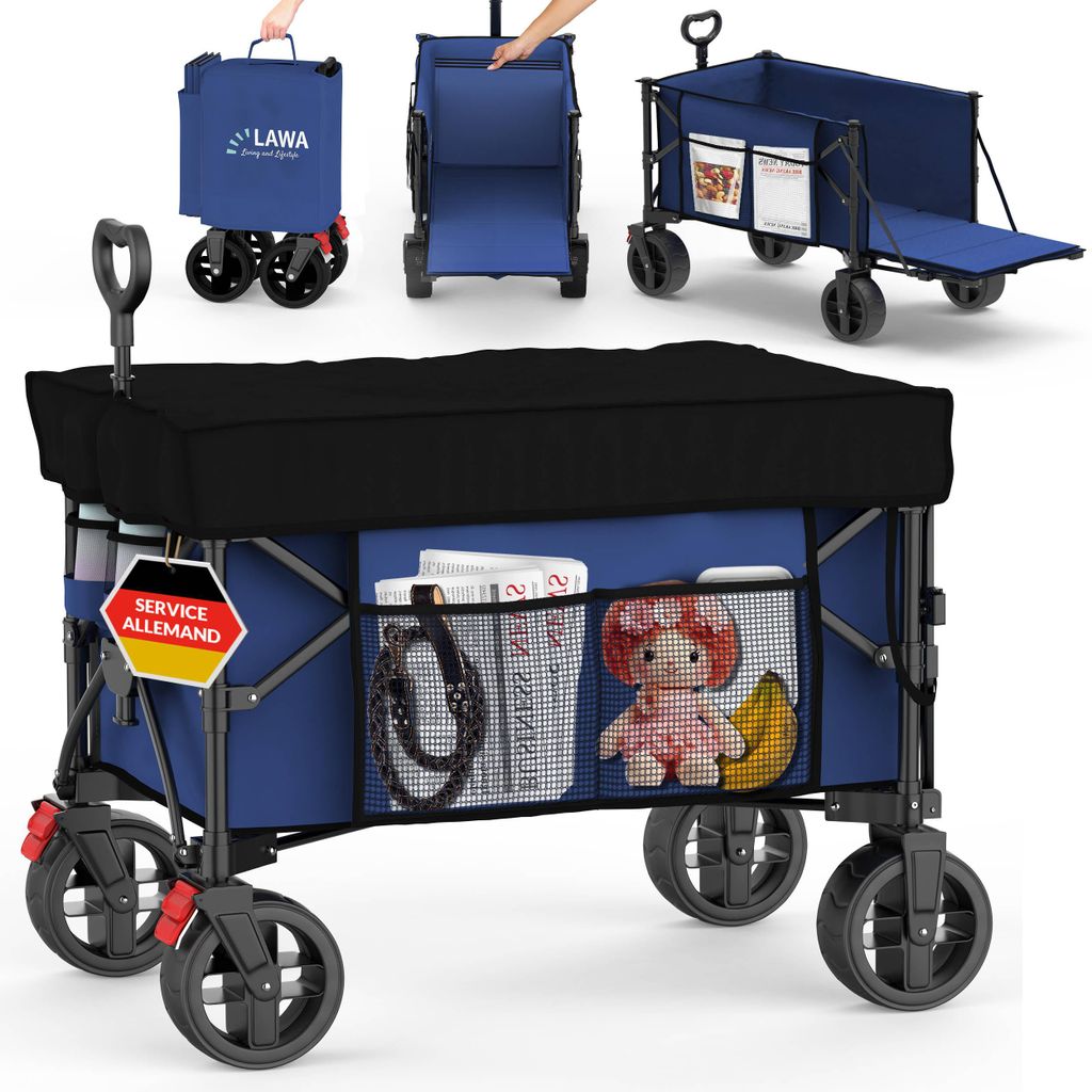 Chariot à main pliable toit 100kg frein poche latérale Image du produit 