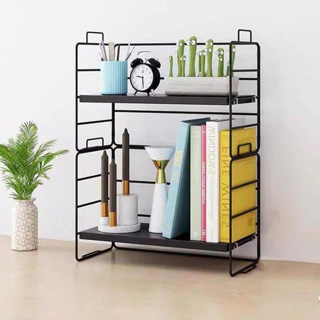 Schreibtischorganizer - Tischregal - Büro-Regal - Regal für Bücher - Schreibtischregal - Doppelregal (schwarz, 2 Ebenen)