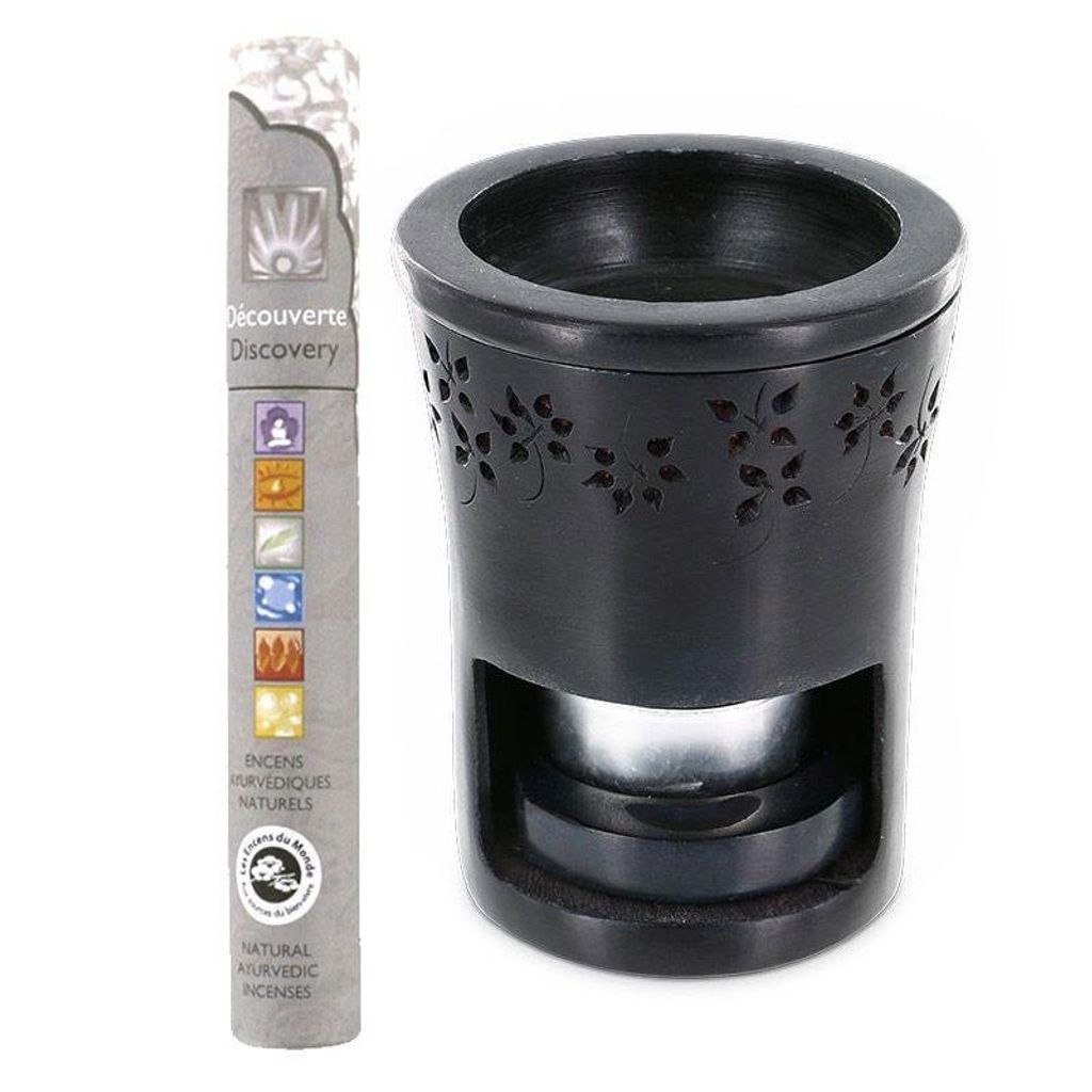 Räuchergefäß schwarzen Stein + 14 natürlichen ayurvedischen Räucherstäbchen