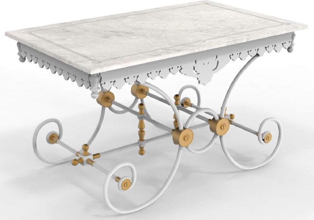 Casa Padrino Jugendstil Gartentisch 130 x 80 x H. 75 cm - Verschiedene Farben - Nostalgischer Schmiedeeisen Garten & Terrassen Tisch mit Marmorplat...