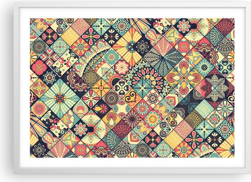 Gerahmtes Poster - Weißer Rahmen - Blumen Mosaik - 70x50 cm - Wand Bild - Wanddeko - Wandbilder - Kunstposter - Wandposter - Bilderrahmen - Bilder...