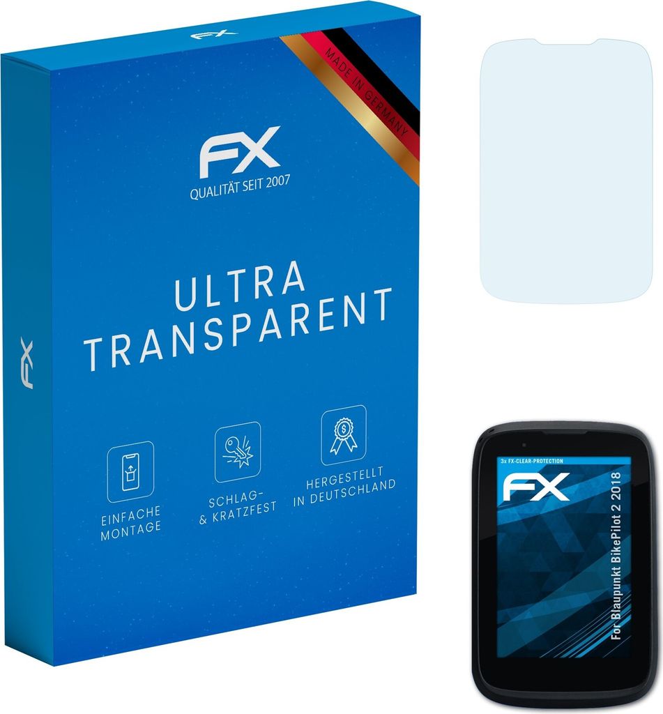 atFoliX FX-Clear 3x Schutzfolie kompatibel mit Blaupunkt BikePilot 2 (2018) Displayschutzfolie
