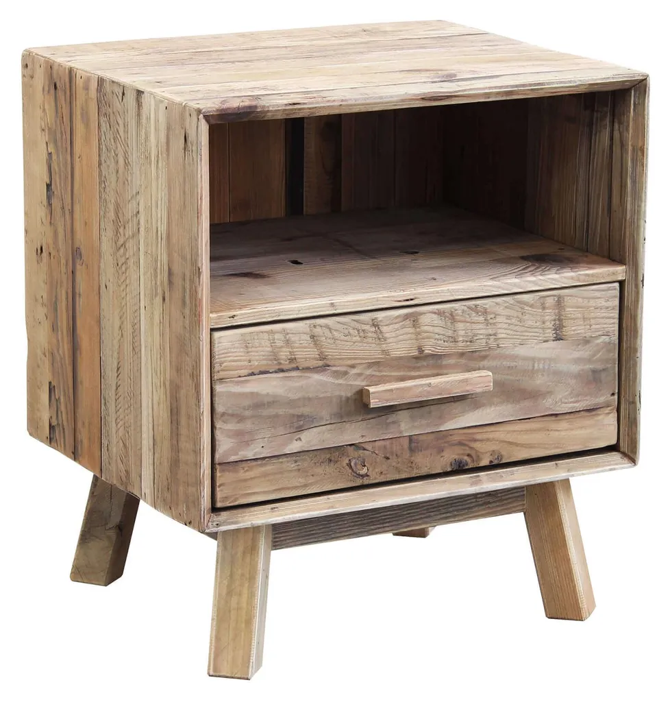 Petit meuble de chambre Timothy, table de nuit en bois naturel pin