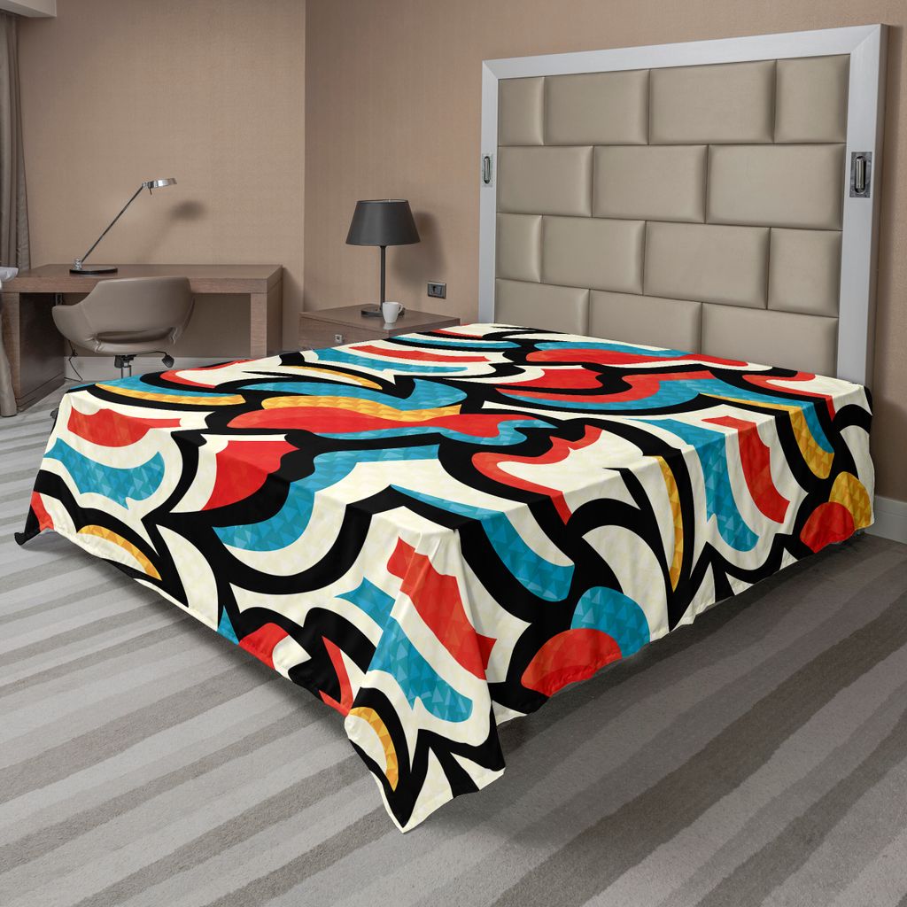 ABAKUHAUS Psychedelisch Bettlaken, Graffiti Inspirierte Street Art Style Muster Retro Stil Modern Teen Urban Art, weiches bequemes oberes Bettlaken...