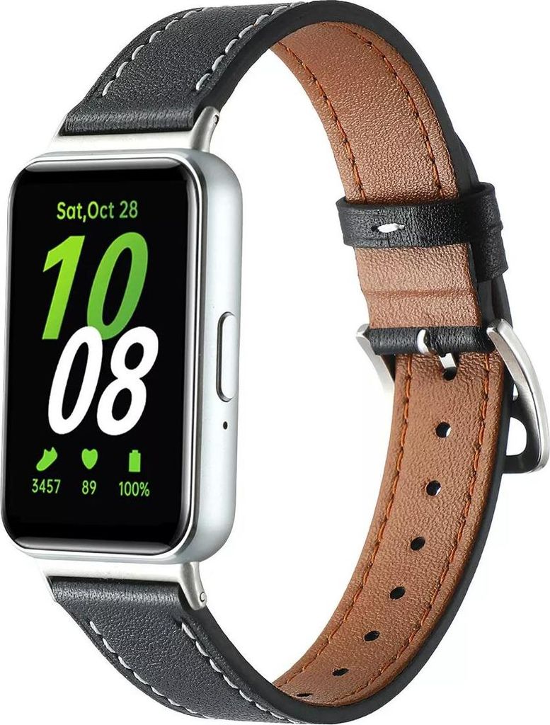Strap-it Lederarmband mit Schnallenverschluss - passend für das Samsung Galaxy Fit 3 (schwarz)