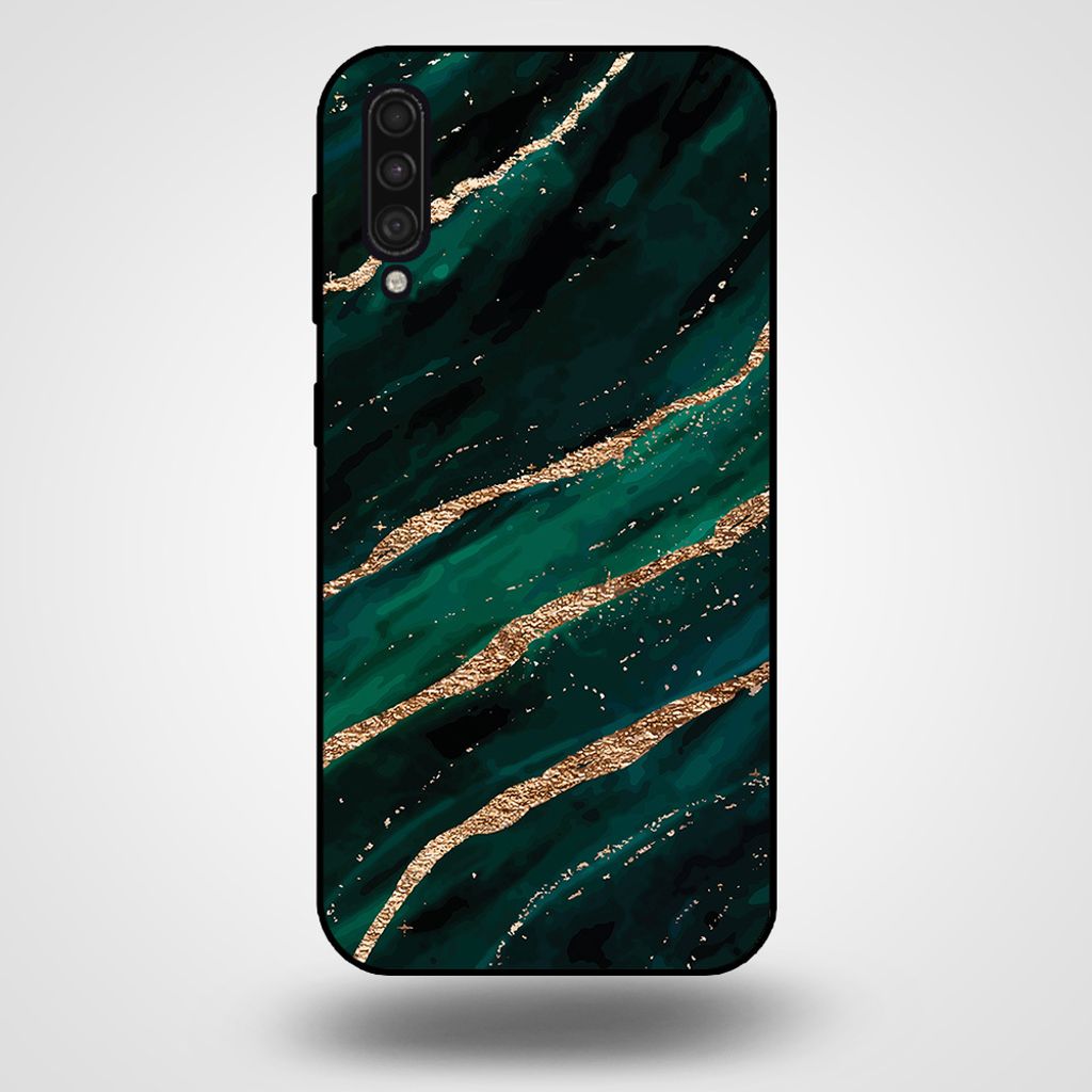 Smartphonica Handytasche für Samsung Galaxy A50s mit Marmordruck - TPU Rückseite Fall Marmor Design - Grün Gold